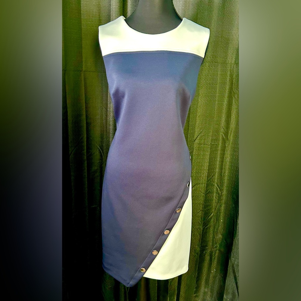 Tommy Hilfiger Navy, White Dress w/ Silver Accent Buttons, Size 10